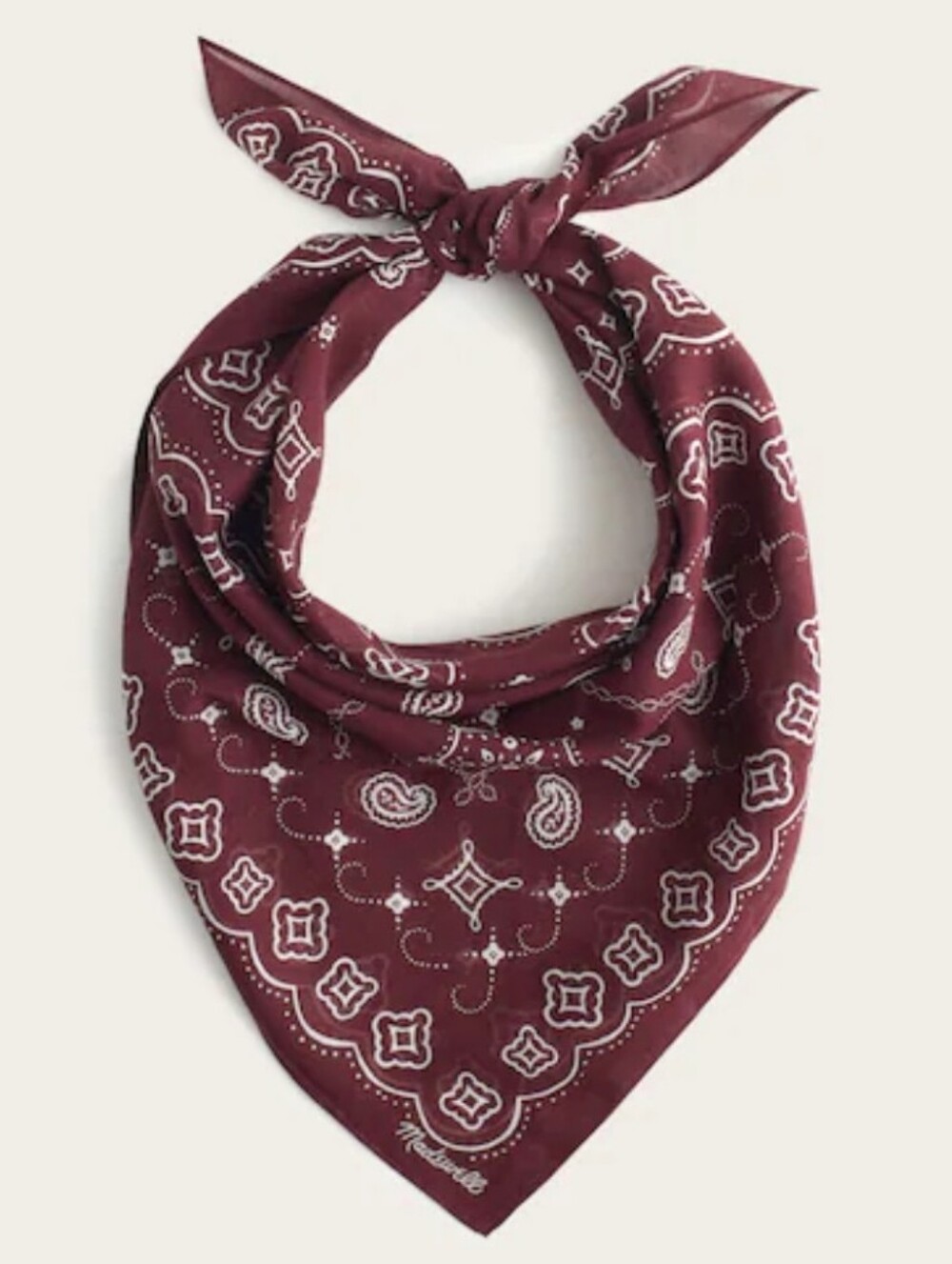 MADEWELL Bandana Scarf Burgundy 100% Silk Medium